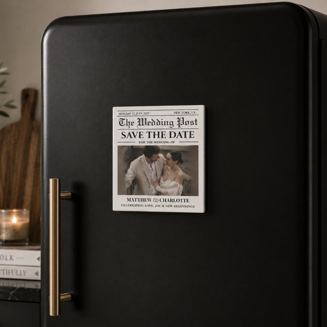 Aimant Journal Mariage Save the Date  (save the date wedding magnets elegant modern black and white classic classy)