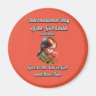 Aimant Journée internationale de la Fille. Amusez-vous
