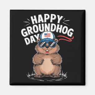 Aimant Joyeuse fête amusante de la marmotte