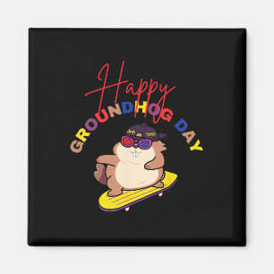 Aimant Joyeuse fête de la marmotte drôle de skateboard de
