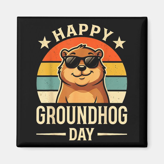 Aimant Joyeuse fête de la marmotte rétro Cool Ground Hog  (Devant)