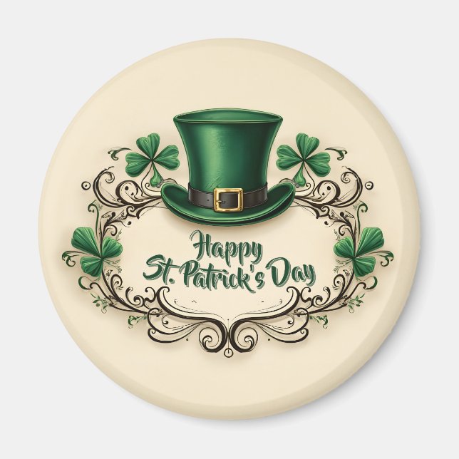 Aimant Joyeuse fête de la Saint-Patrick, modèle de trèfle (Devant)