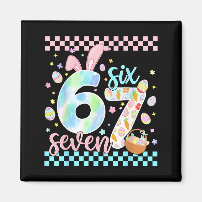 Aimant Joyeuse fête de Pâques drôle 67 six sept lapin oeu (Devant)