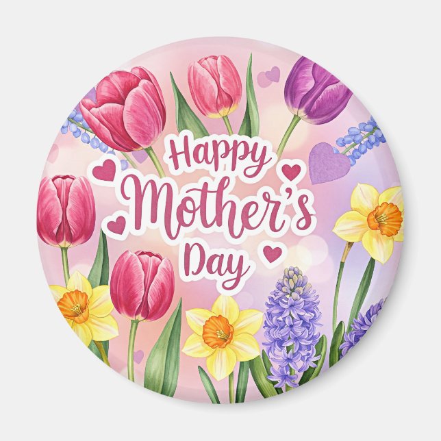 Aimant Joyeuse fête des Mères, fleurs printanières, (Devant)