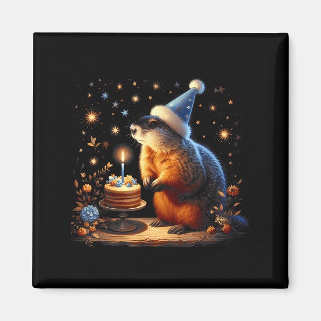 Aimant Joyeuse fête du Jour de la marmotte avec gâteau d' (Devant)