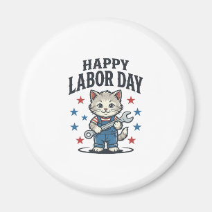 Aimant Joyeuse Fête du Travail Chat Patriote Vintage Créa