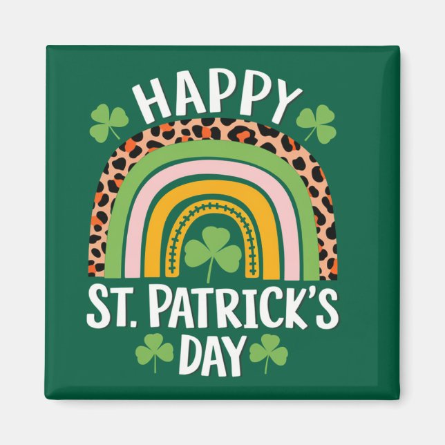 Aimant Joyeuse Fête Saint Patrick Arc-en-ciel Trèfle  (Devant)