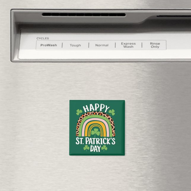 Aimant Joyeuse Fête Saint Patrick Arc-en-ciel Trèfle  (In Situ (Lave-vaisselle))