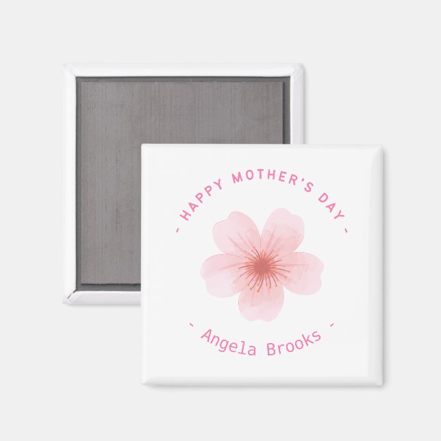 Aimant Joyeuse Fleur rose de fête des Mères blanche (Recto/Verso)