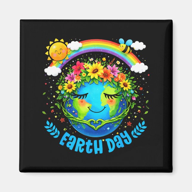 Aimant Joyeuse journée de la terre terre mignonne couronn (Devant)
