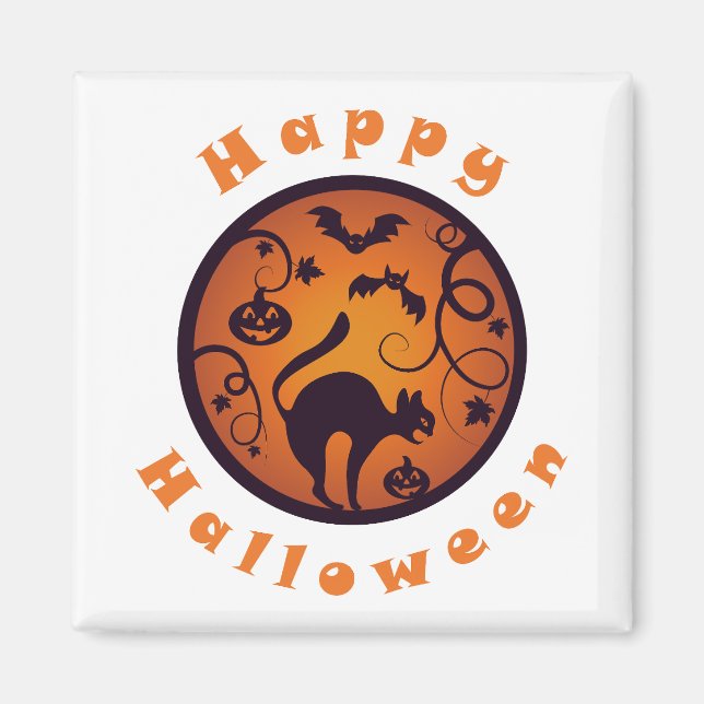 Aimant Joyeuse lanterne d'Halloween araignées et chauves- (Devant)