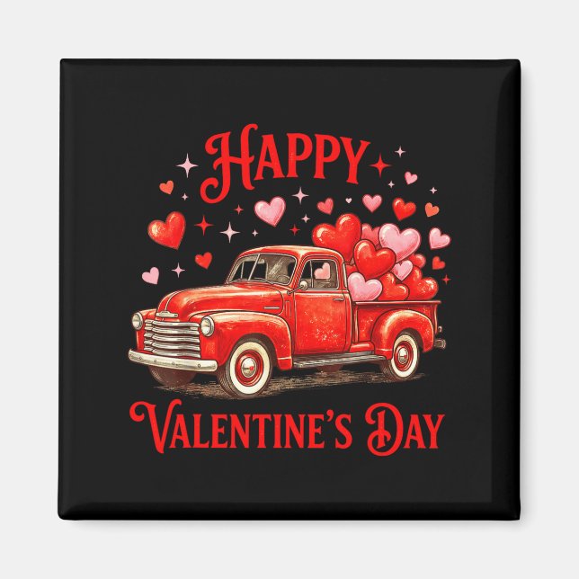 Aimant Joyeuse Saint-Valentin camion rouge classique cœur (Devant)