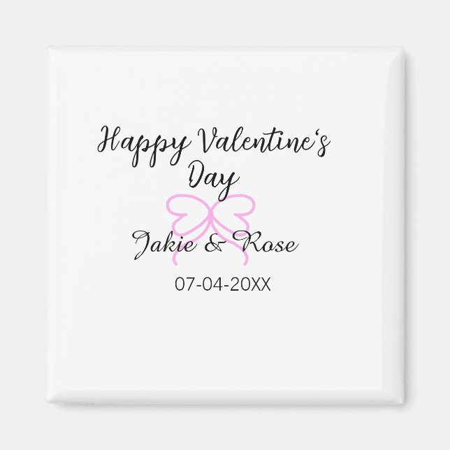Aimant Joyeuse Saint-Valentin cœur rose ruban nom date st (Devant)