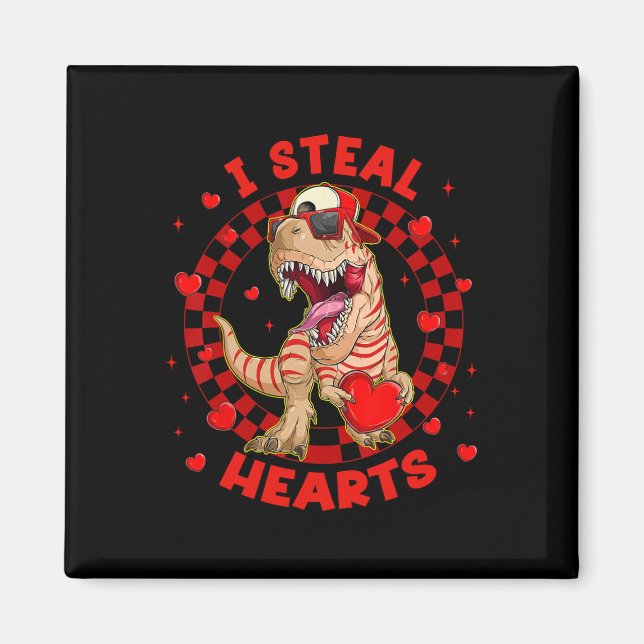 Aimant Joyeuse Saint-Valentin Je vole des cœurs Trex Dino (Devant)