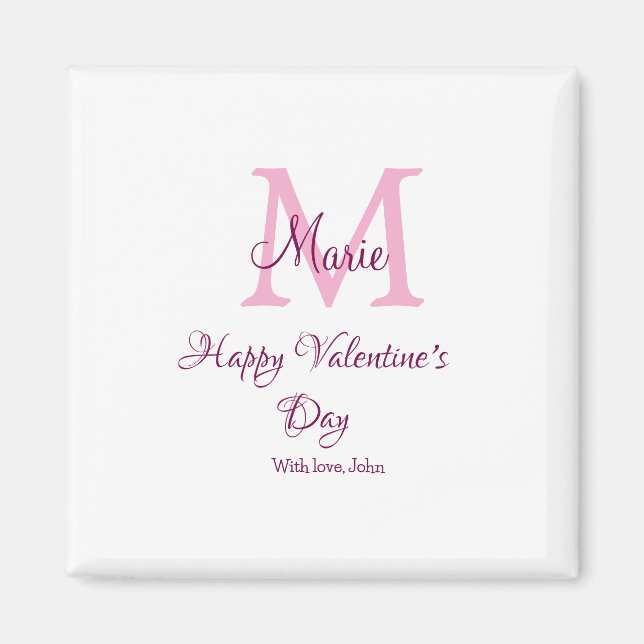 Aimant Joyeuse Saint-Valentin monogramme rose nom amour f (Devant)