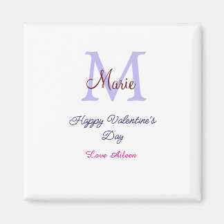Aimant Joyeuse Saint-Valentin pastel violet monogramme ro