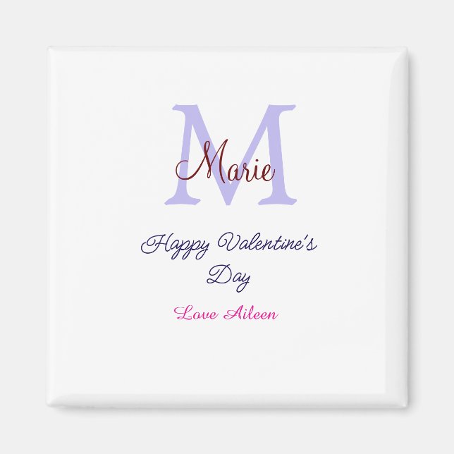 Aimant Joyeuse Saint-Valentin pastel violet monogramme ro (Devant)
