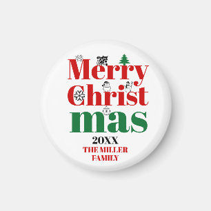 Aimant Joyeuse typographie de Noël et éléments vintages