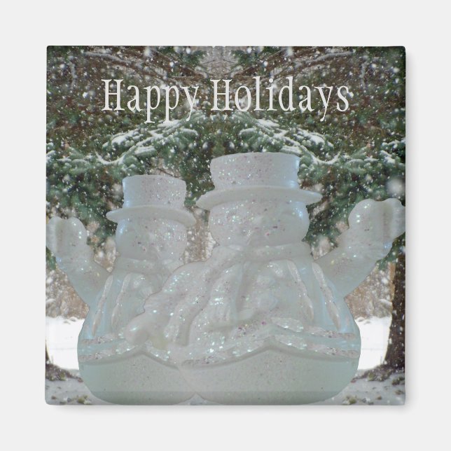 Aimant Joyeuses fêtes agitant des neigeurs (Devant)