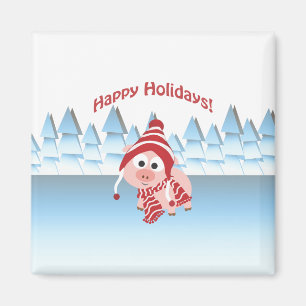 Aimant Joyeuses Fêtes ! Cochon d'hiver