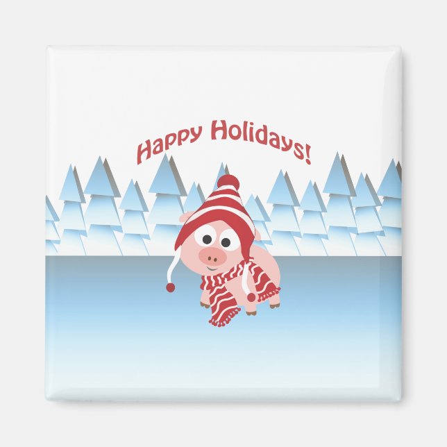 Aimant Joyeuses Fêtes ! Cochon d'hiver (Devant)