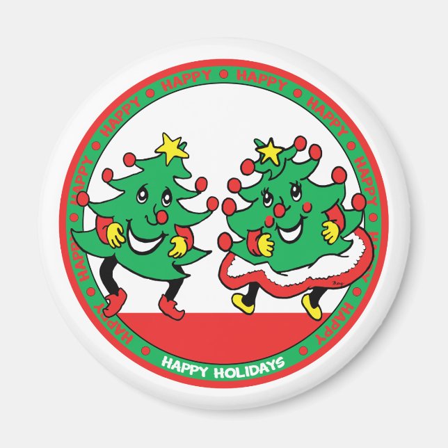 Aimant Joyeuses fêtes Drôle Danser les arbres de Noël (Devant)