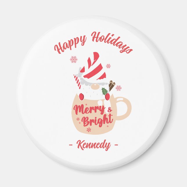 Aimant Joyeuses fêtes - Mug Rose Chaud cacao Joyer et bri (Devant)
