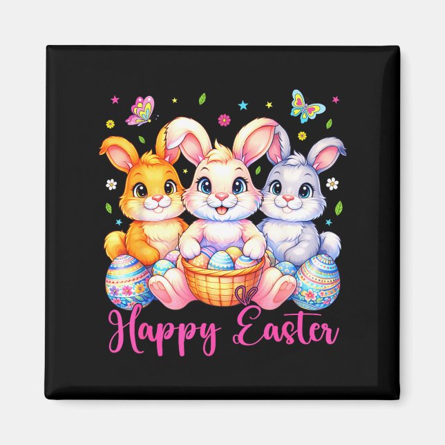 Aimant Joyeuses Pâques 2026 Mignon Lapin Jour de Pâques F (Devant)
