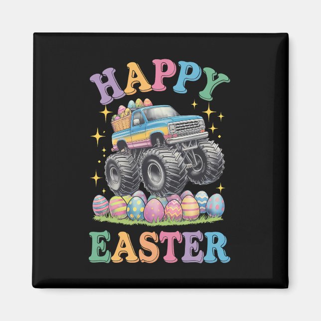 Aimant Joyeuses Pâques Drôle de Monster Truck Écrase des  (Devant)