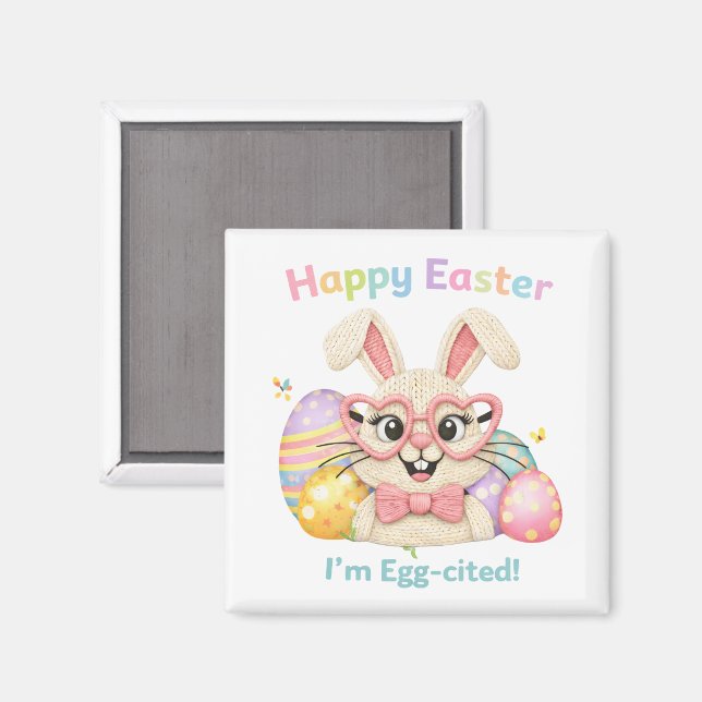 Aimant Joyeuses Pâques Je suis Excité Lapin  (Recto/Verso)