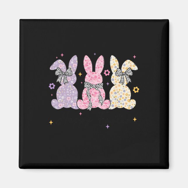 Aimant Joyeuses Pâques Mignon Lapin Coquette Nœud Femmes  (Devant)