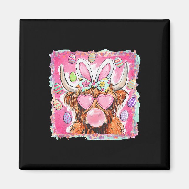 Aimant Joyeuses Pâques Vache Lapin Oreilles Bubble Gum Ro (Devant)