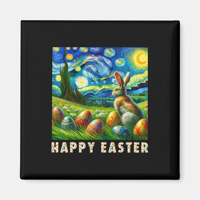 Aimant Joyeuses Pâques Van Gogh Lapin et Œufs de style  (Devant)