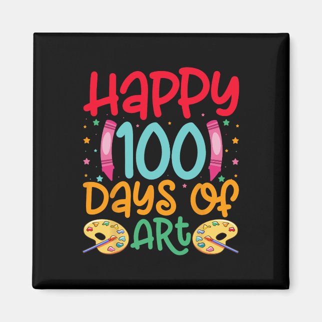 Aimant Joyeux 100 Jours D'École D'Art Enseignants Filles  (Devant)