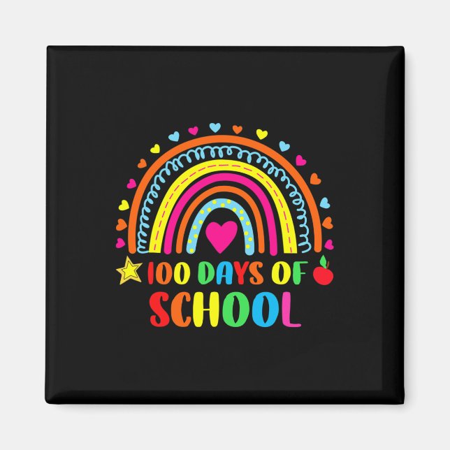 Aimant Joyeux 100ème Jour De L'École Enseignant Arc En Ci (Devant)