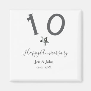 Aimant Joyeux 10e anniversaire nom date gris métal étoile