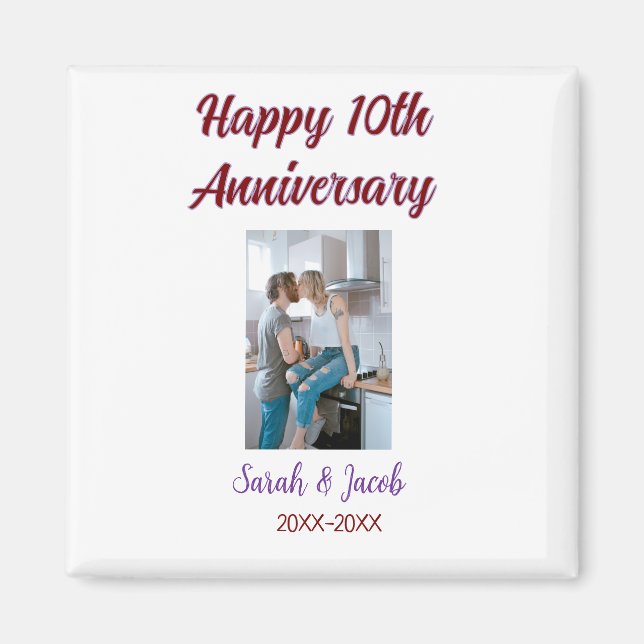 Aimant Joyeux 10e anniversaire photo mariage nom du coupl (Devant)