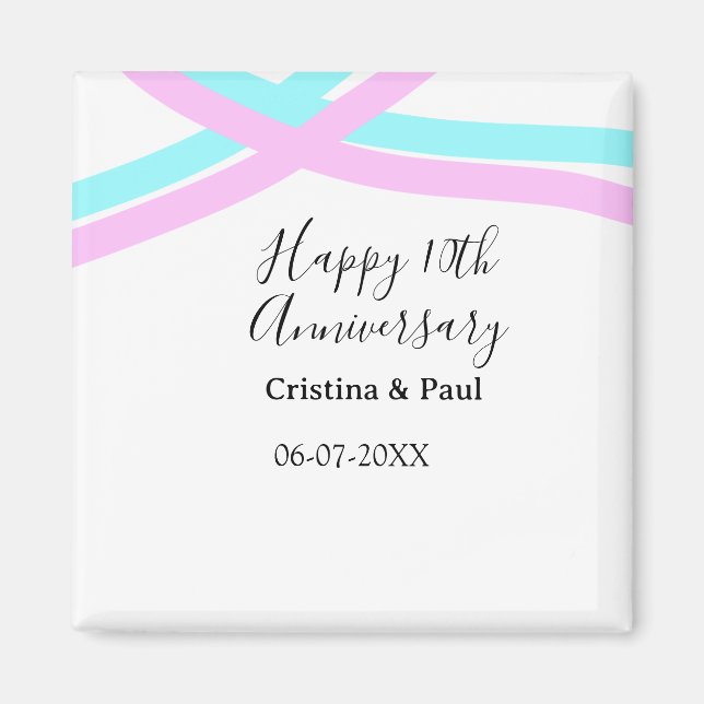 Aimant Joyeux 10ème anniversaire de mariage simple nom mi (Devant)
