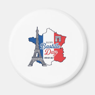 Aimant Joyeux 14 juillet France Carte Tour Eiffel Vector_