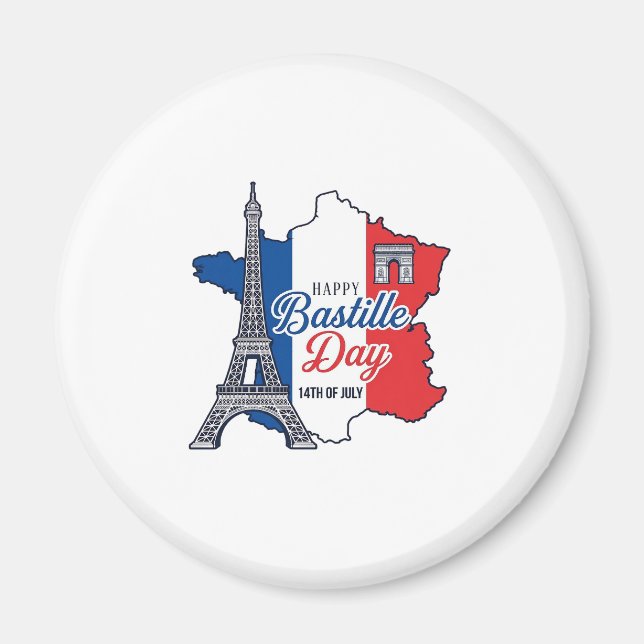 Aimant Joyeux 14 juillet France Carte Tour Eiffel Vector_ (Devant)