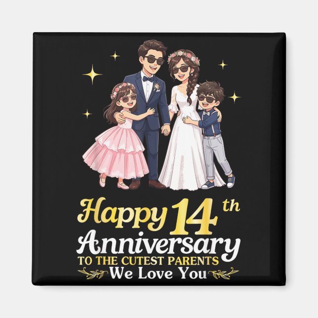 Aimant Joyeux 14e Anniversaire Parents les Plus Mignons A (Devant)