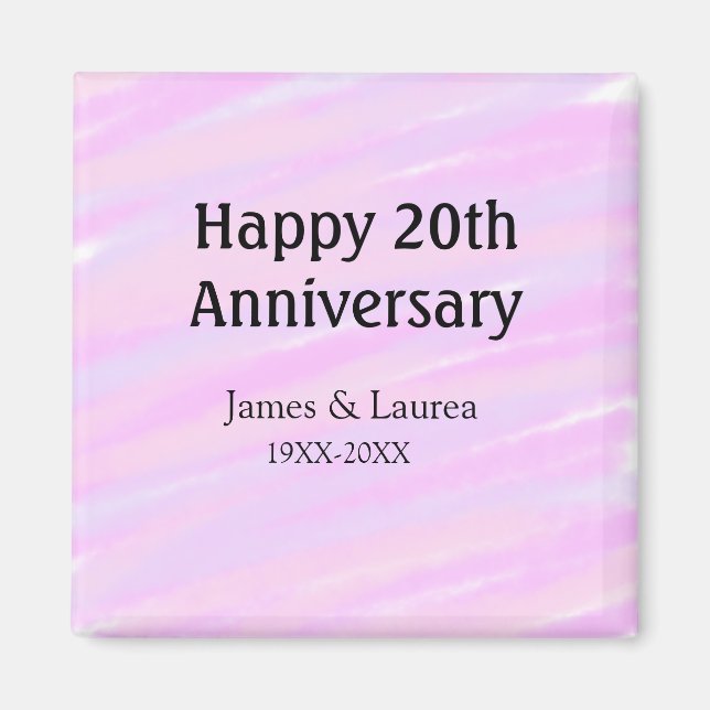 Aimant Joyeux 20e anniversaire rose violet pastel nom bol (Devant)
