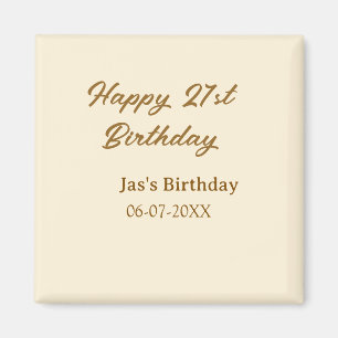 Aimant Joyeux 21e anniversaire brun pastel jaune nom date