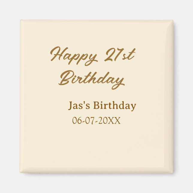 Aimant Joyeux 21e anniversaire brun pastel jaune nom date (Devant)