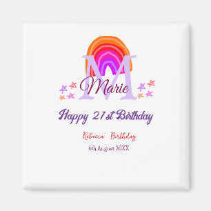 Aimant Joyeux 21e anniversaire rose ajouter nom monogramm