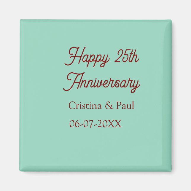 Aimant Joyeux 25e anniversaire vert mauve pastel boho rét (Devant)