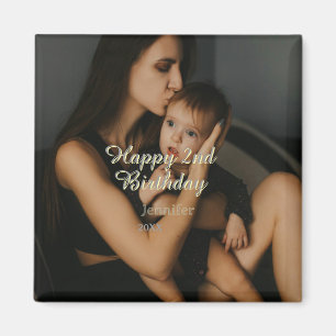 Aimant Joyeux 2ème anniversaire enfants bébé mère jaune g