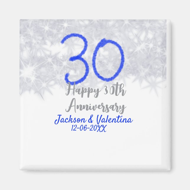 Aimant Joyeux 30e anniversaire mariage argent bleu partie (Devant)