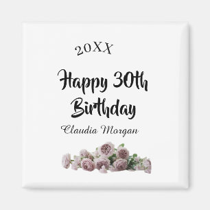 Aimant Joyeux 30e anniversaire rose blanc mauve floral no
