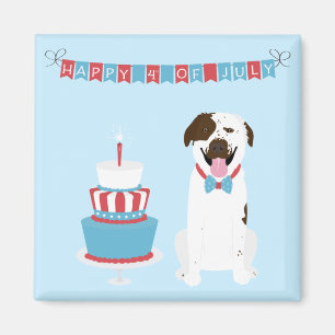 Aimant Joyeux 4 Juillet Chien Rouge Blanc Bleu